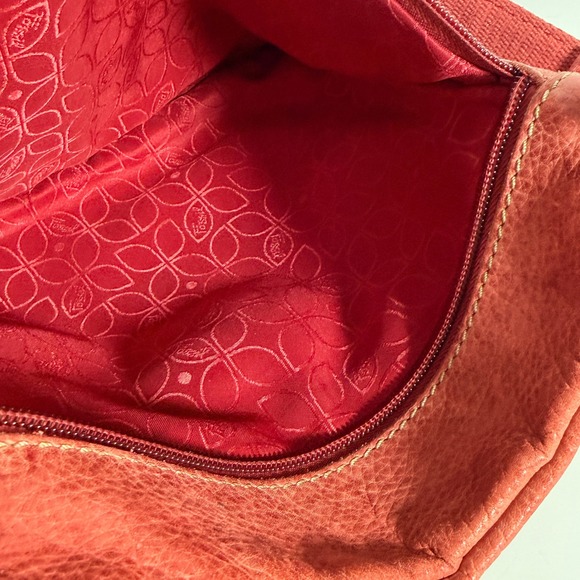 Fossil Red Pebbled Leather Multi Pocket Crossbody Bag Utility Messenger Festival - Picture 3 of 6